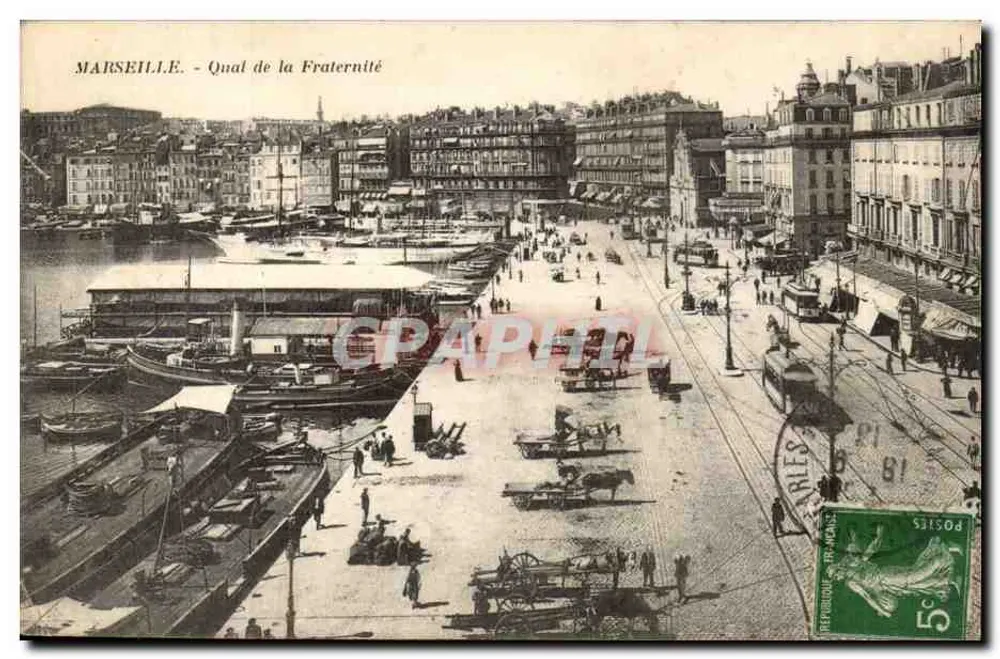 MARSEILLE - Calçada da Fraternidade — vista do porto e da rua com trêmio — editor não visível - Frente