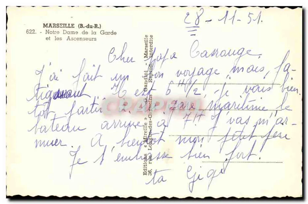 Marseille - Ansicht von Notre Dame de la Garde und den Aufzügen — Éditions « Mireille » - Rückseite