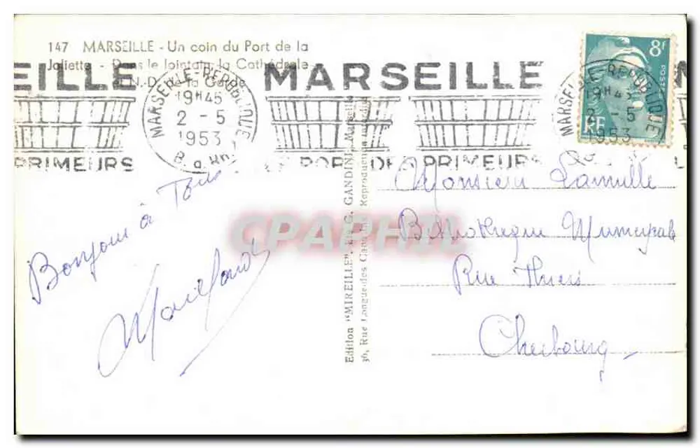 Hafen von Marseille — Ansicht des Hafens mit der Kathedrale — Mireille - Rückseite