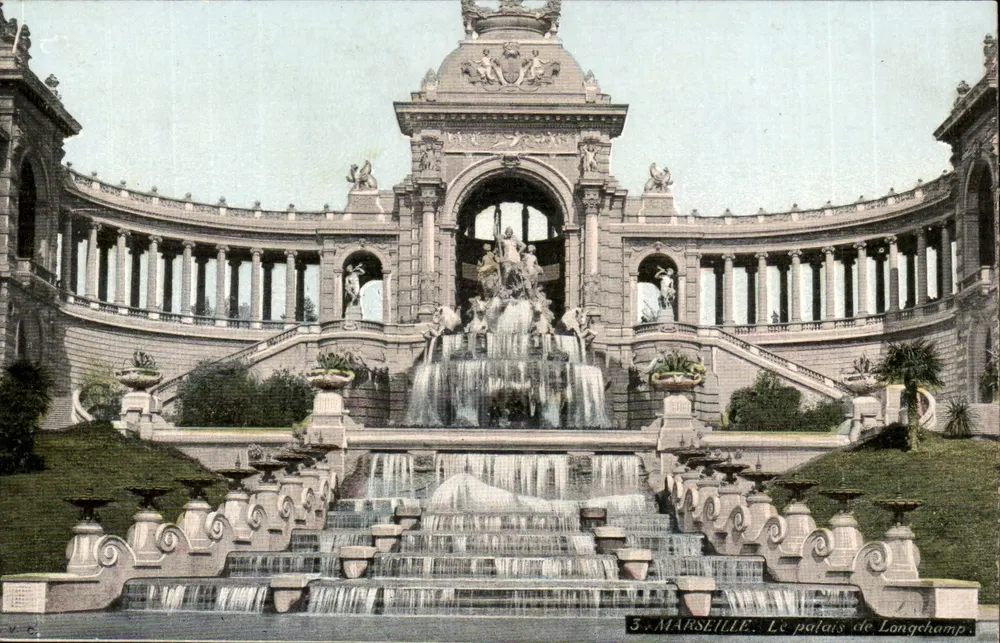 Marselha. O palácio de Longchamp — vista da fonte central — editor L.Y. & Cie - Frente