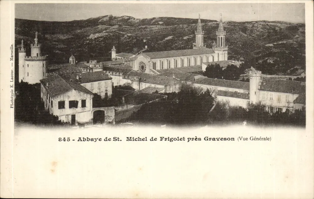 Abtei St. Michel de Frigolet nahe Gravéson — Allgemeiner Blick — Phototypie E. Lacombe, Marseille, Nr. 845 - Vorderseite