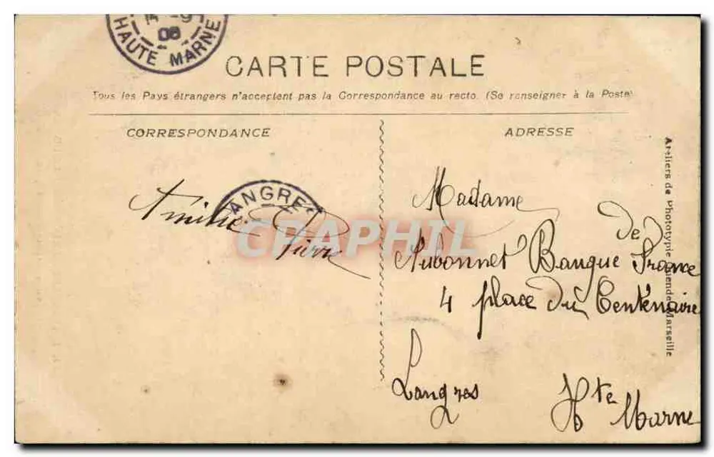 Jeune Artiste Cambodgien — Exposition Coloniale de Marseille 1906 — Éditeur non identifié, n° 96 - Verso