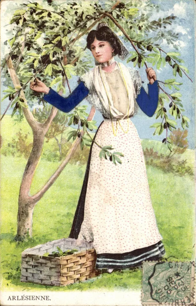 Arlésienne — mulher colhendo azeitonas — A.S. Série 603 - Frente