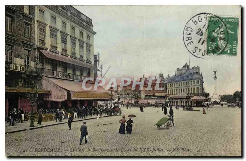 Bordeaux — Der Café de Bordeaux und der Cours du 30-Juillet — ND Phot. - Vorderseite