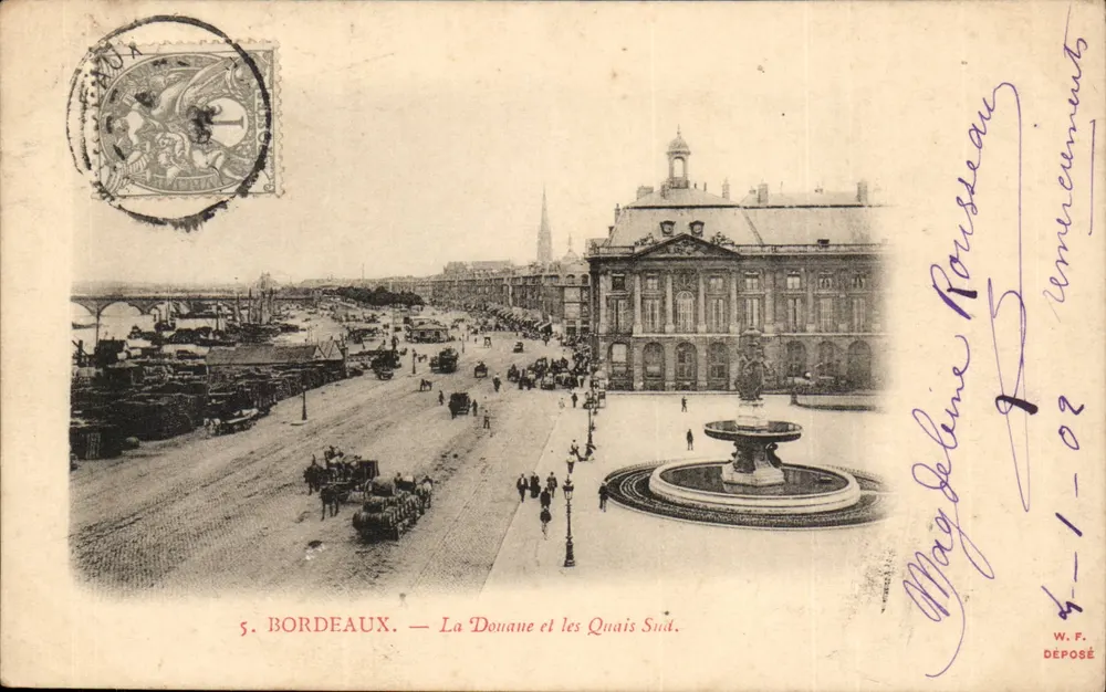 Bordeaux — A Aduana e os Quais Sul — W.F. Déposé - Frente