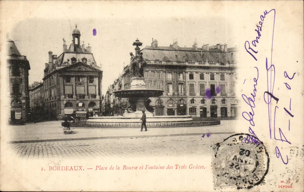 Bordeaux — Place de la Bourse und Fontaine des Trois Grâces — W. J. Déposé - Vorderseite