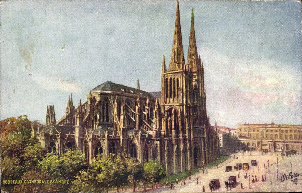 Bordeaux, Catedral de São André — vista da fachada e torres — editor Oilette, série II n°9 - Frente