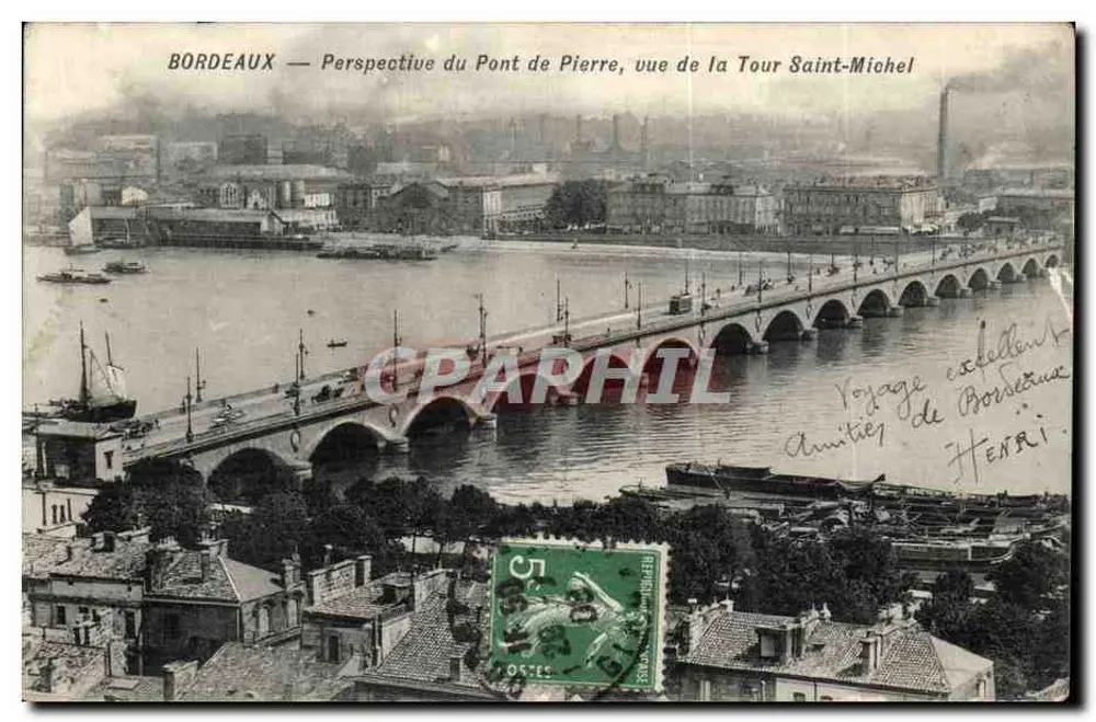 Bordeaux — Blick auf den Pont de Pierre von der Tour Saint-Michel — Edition M. et F. Bordeaux - Vorderseite