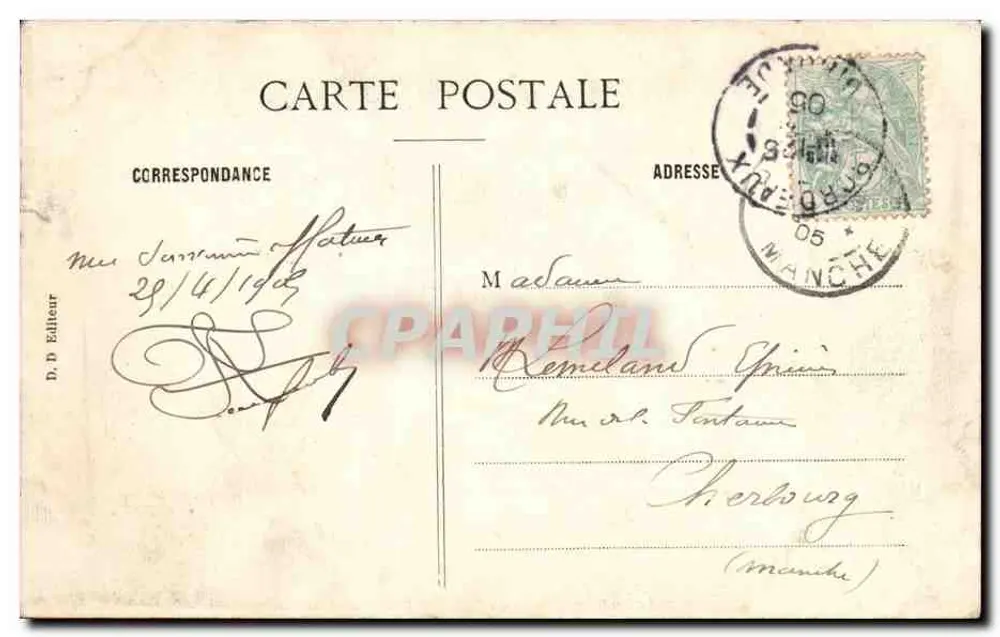 Bordeaux — Lembrete de Bordeaux — editor D. D. Eilleur, número de série não visível - Verso