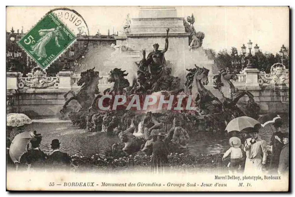 Bordeaux - Denkmal der Girondins - Südgruppe - Wasserspiele — Marcel Delboy, Phototypie, Bordeaux, M. 11 - Vorderseite