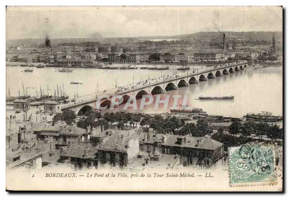 Bordeaux — Der Brücke und die Stadt, vom Tour Saint-Michel aus gesehen — LL. - Vorderseite