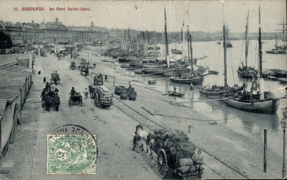 Bordeaux - o Porto Saint-Jean — vista do porto com barcos e carruagens — editor desconhecido, n° 10 - Frente