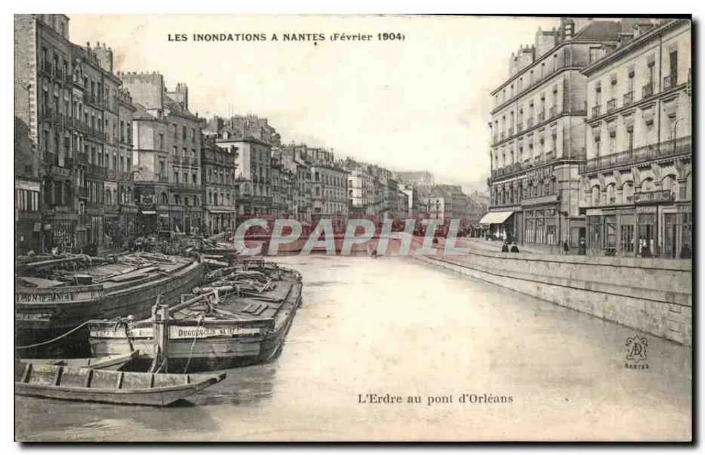 As enchentes em Nantes — Fevereiro de 1904 — L’Erde no ponte de Orleans — editor RANTES - Frente
