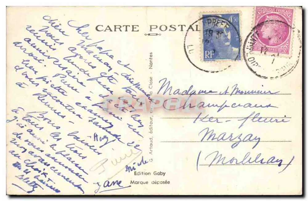 Antike Ansichtskarte Nantes (Unterbereich) — Eingang der Kasernen des 65. Infanterieregiments — Gaby, Nr. W. 3007 - Rückseite