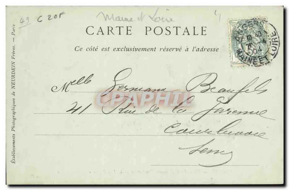 Angers — Place du Ralliement, Perspektive der Rue d'Alsace — Collections ND Phot, n°58 - Rückseite
