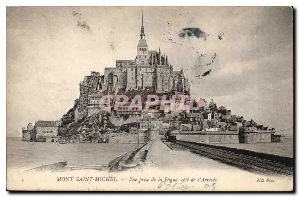 Mont Saint-Michel — Ansicht vom Digue, Seite der Ankunft — ND Phot - Vorderseite