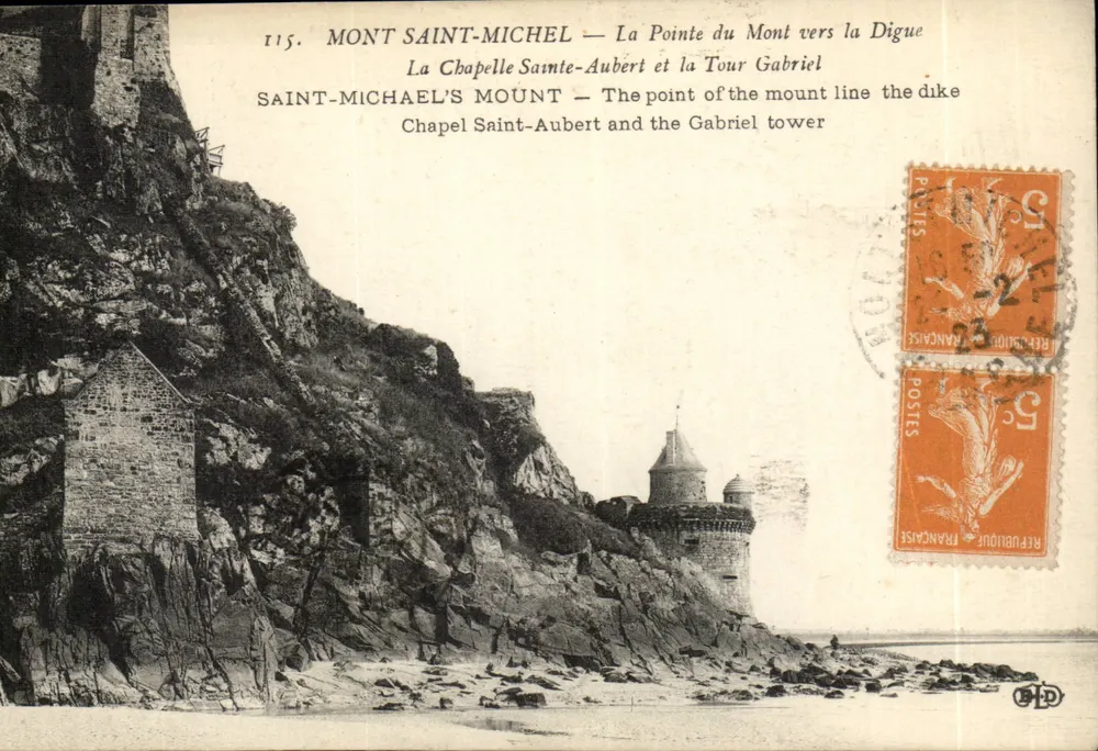 Mont Saint-Michel — Die Spitze des Berges in Richtung Digue — Kapelle Sainte-Aubert und Turm Gabriel — Verlag B.P.D. n°115 - Vorderseite