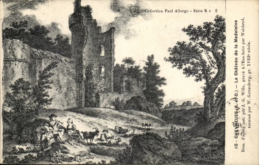 Schloss der Madeleine — Chevreuse (S.-et-O.) — gestochen von J.G. Wille, vervollständigt von W. Gutenberg, gr. XVIIIe Jahrhundert — Sammlung Paul Allorge — Serie R c 2 - Vorderseite