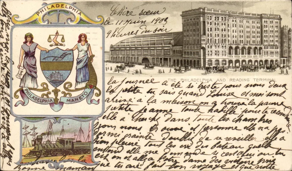 Philadelphia — Der Bahnhof der Philadelphia and Reading Railroad — unbekannter Verlag, Seriennummer nicht sichtbar - Vorderseite