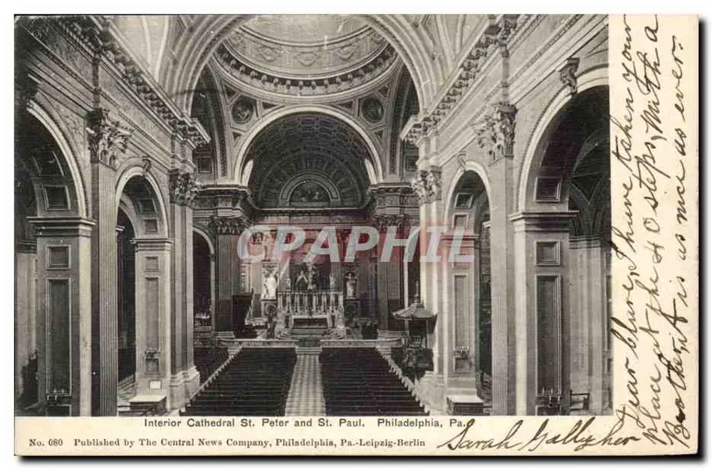Innenansicht der Kathedrale Saint-Pierre-et-Saint-Paul — Philadelphia, Pa. — Verlag The Central News Company, Philadelphia, Pa.-Leipzig-Berlin, n° 689 - Vorderseite