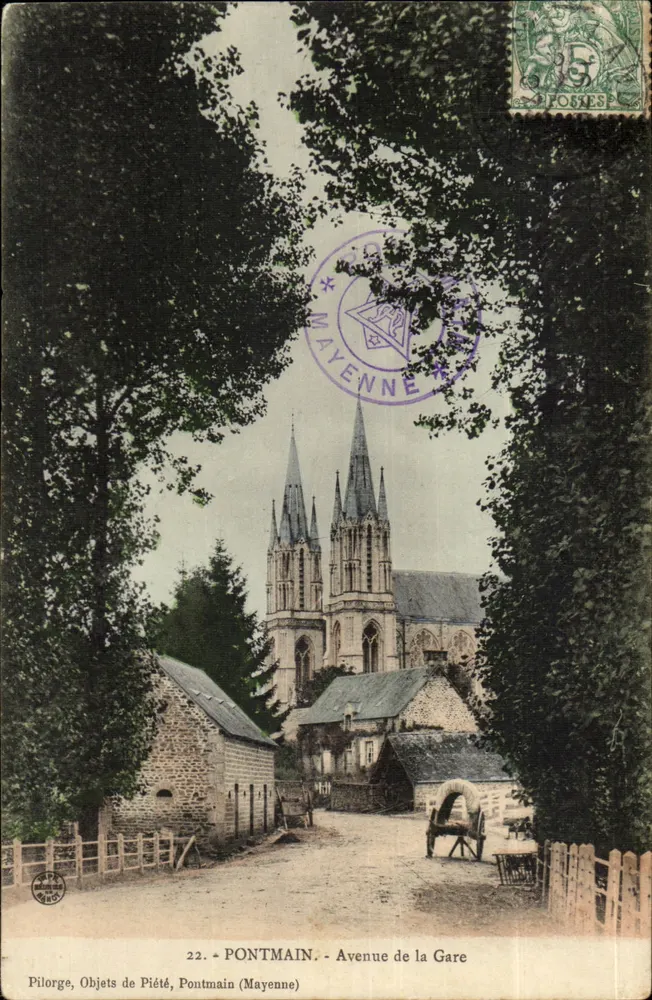 Ponte-main (Mayenne) - Avenida da Gare — Pilorge, Objetos de Pietade — editor Pilorge, n°22 - Frente