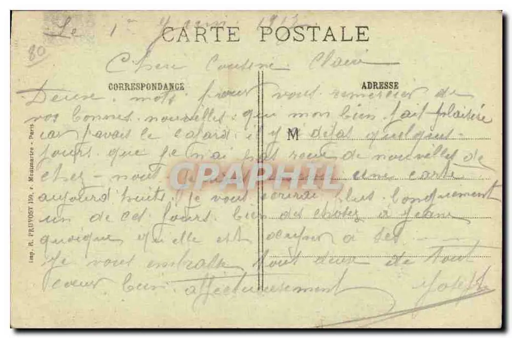 Die Goldene Jungfrau am Turm (Somme) — Werk des Bildhauers Albert Roze — Vor dem Bombardement — Serie 1001, veröffentlicht von Visé Paris - Rückseite