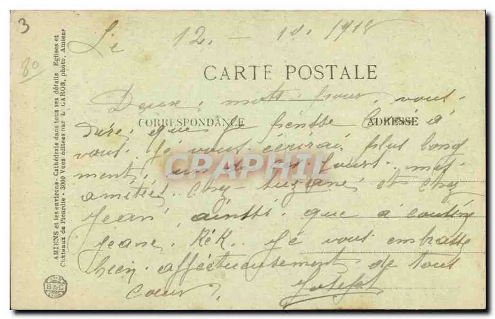 Amiens — A Relógio Dewailly — editor Y. Paulin, n°39 - Verso
