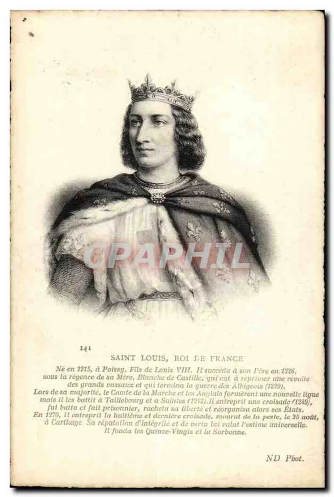 Saint Louis, König von Frankreich — gravuriertes Portrait — ND Phot. n°141 - Vorderseite