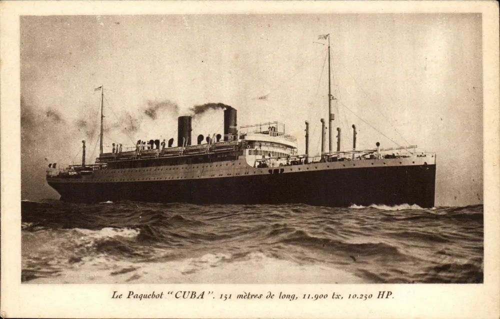 Der Dampfer "CUBA" — 131 Meter lang, 11.900 Tonnen, 10.250 PS — Sonderausgabe der Compagnie Générale Transatlantique (French Line) - Vorderseite