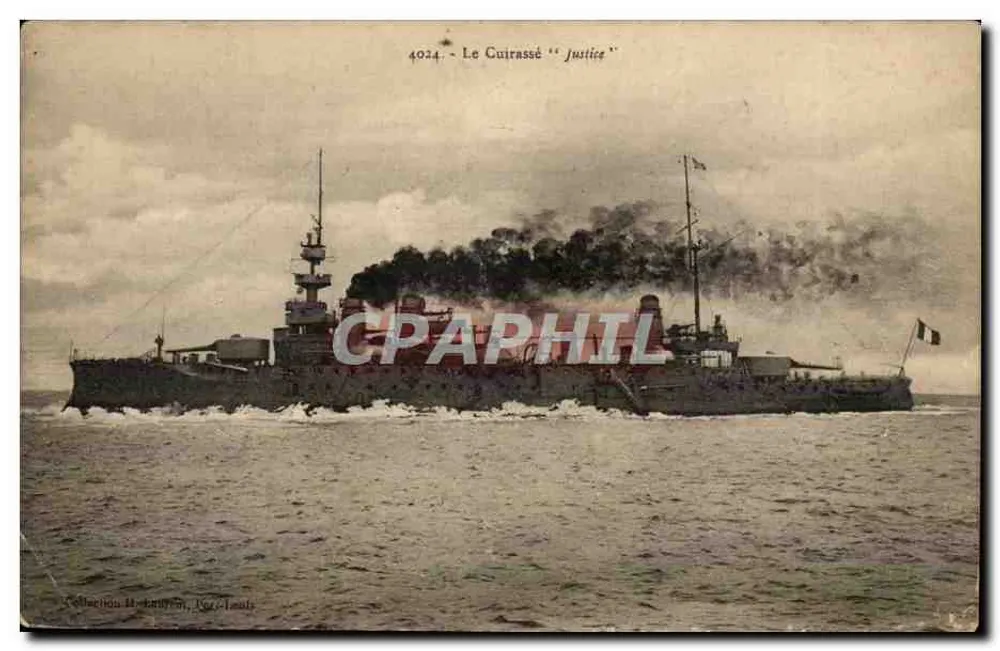 O Couraçado "Justice" — navio de guerra francês — Coleção H. Caillot, n°4024 - Frente