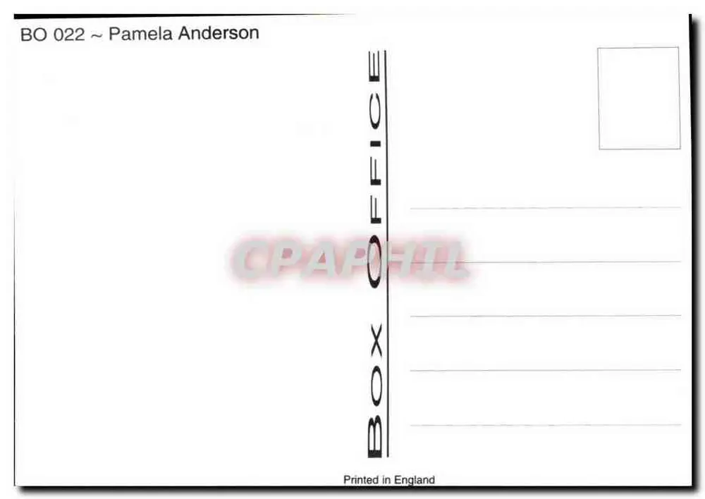 Pamela Anderson — Werbefoto — Box Office, Nr. BO 022 - Rückseite