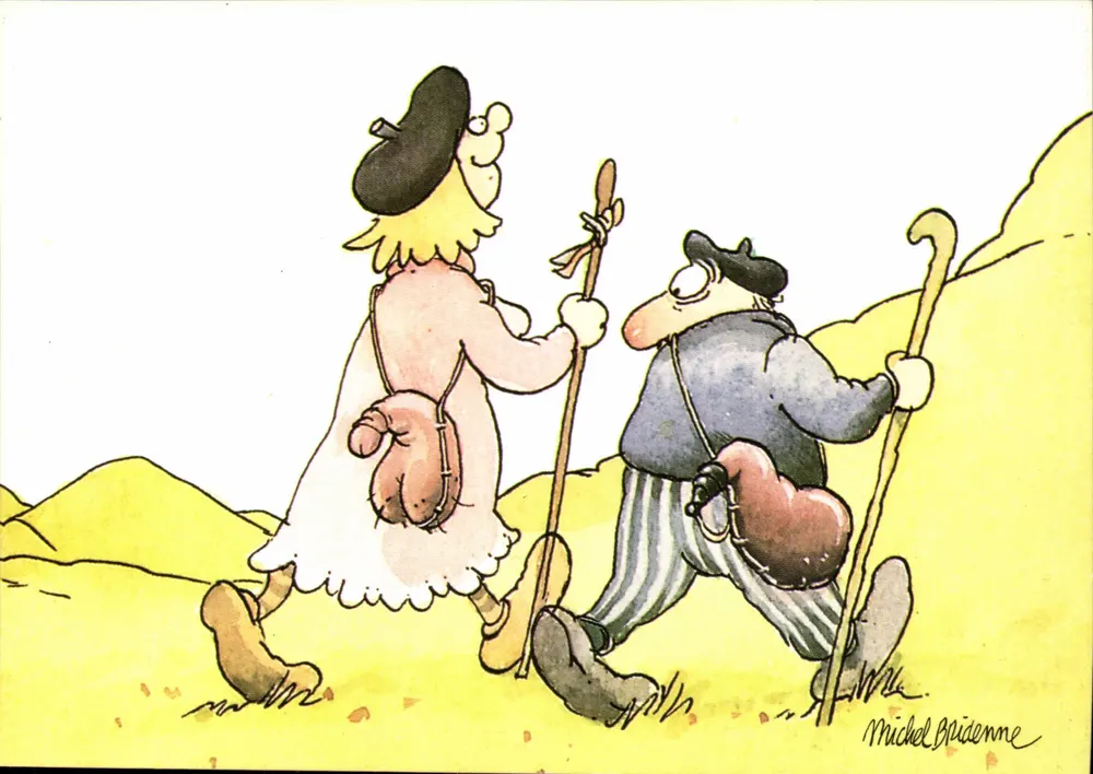 Dois viajantes — caminhada — desenho de Michel Bludenne, n°44 HA1 - Frente