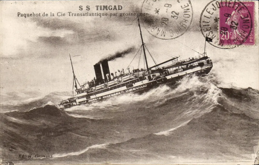 SS TIMGAD — Dampfer der Transatlantischen Gesellschaft auf hoher See — Verlag H. Grimaud - Vorderseite