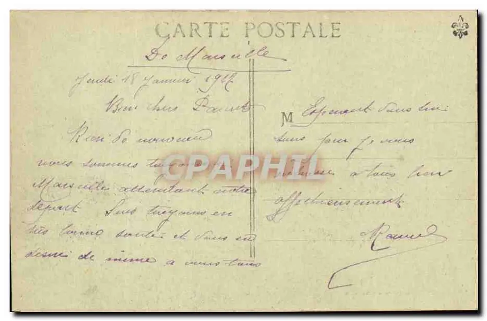 S.S. Amiraal Magon — stoomboot op onrustig water — Grimaud, 54 rue Masedon - Marseille - Achterkant