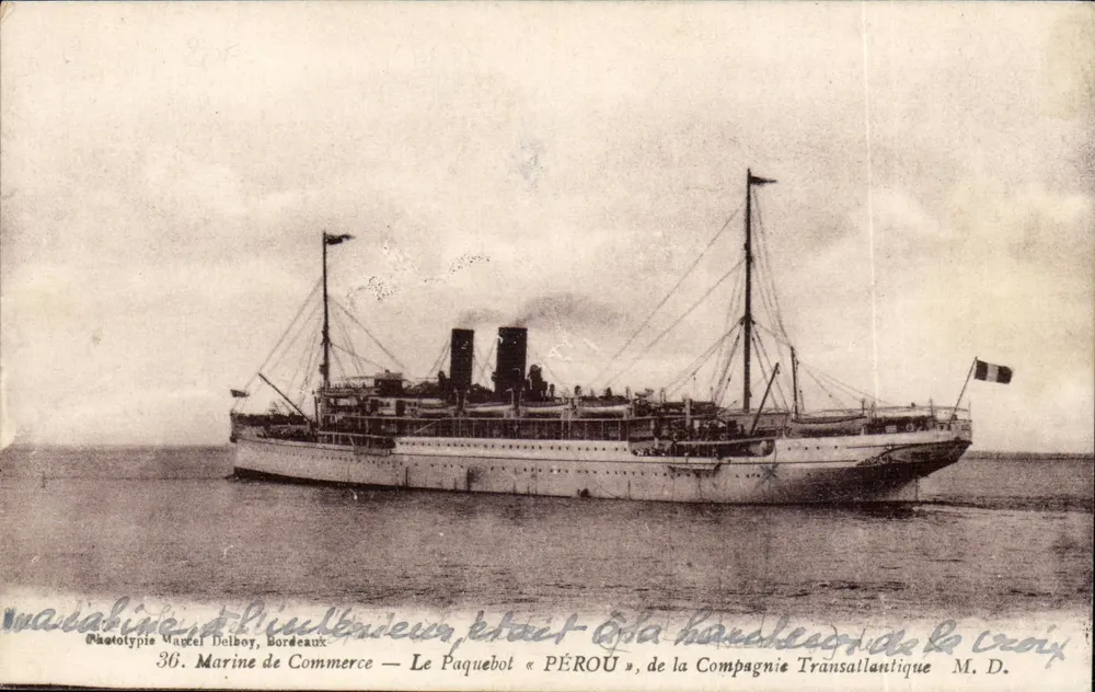 Das Dampfschiff « PÉROU » — Compagnie Transatlantique — Phototypie Magel Delboy, Bordeaux - Vorderseite