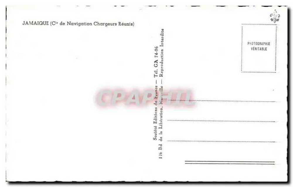 Jamaika — Schiff der Chargeurs Réunis Navigation Gesellschaft — Société de la Libération, Marseille - Rückseite