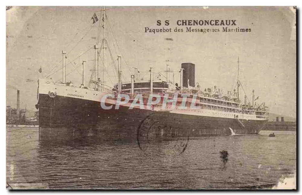 SS CHENONCEAUX — Dampfer SS Chenonceaux der Messageries Maritimes — Verlag unbekannt, Seriennummer nicht sichtbar - Vorderseite
