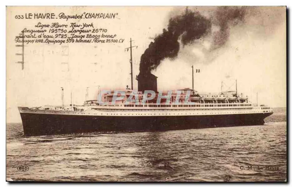 Le Havre - Dampfschiff 'Champlain' — C.M., Le Havre, n°633 - Vorderseite