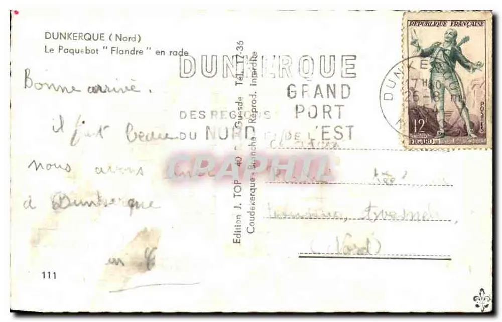 Der Dampfer Flandre — Dunkerque — Edition J. TOP - Rückseite
