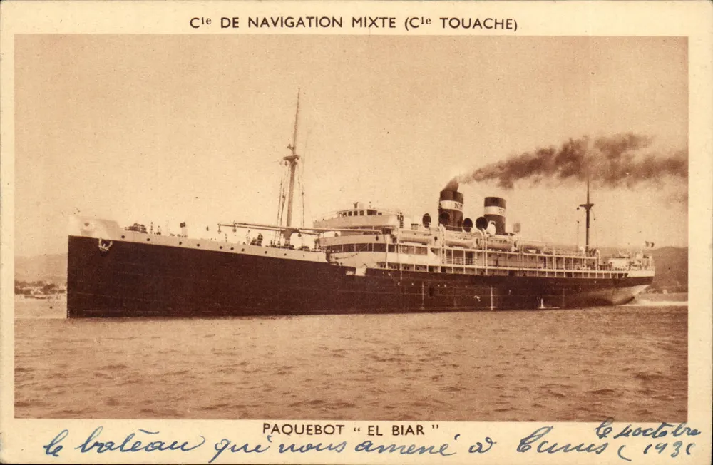 Dampfer "El Biar" — Cie de Navigation Mixte (Cie Touache) — Cannes, Oktober 1930 - Vorderseite