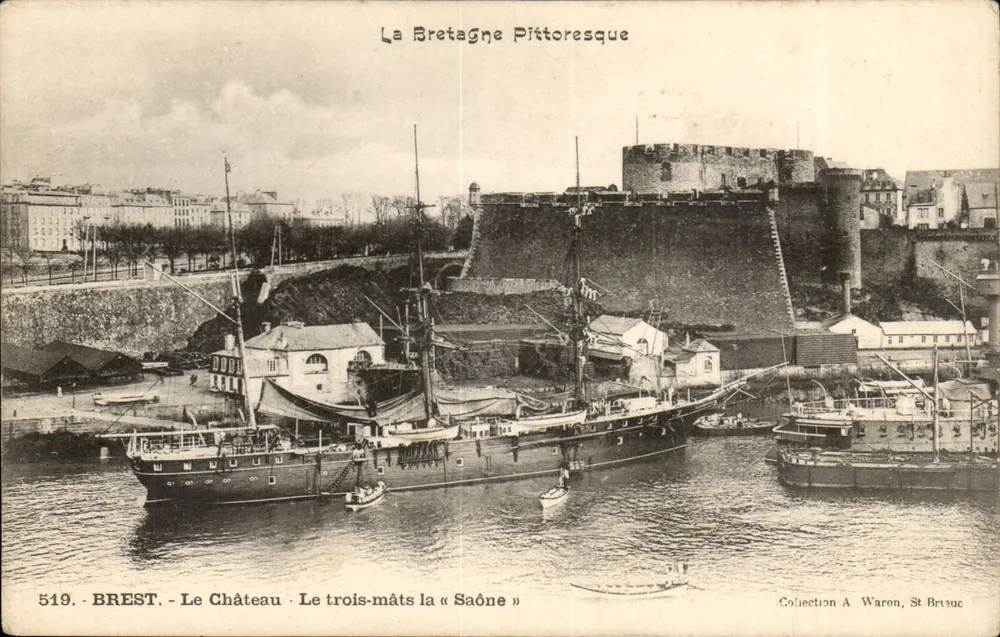 BREST - El Castillo - El tres-mástil la « Saône » — Colección A. Waron, St-Brieuc - Anverso
