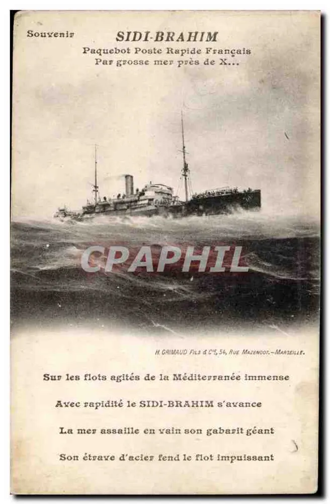 SIDI-BRAHIM — französischer Postdampfer in der Nähe von Marseille - Vorderseite