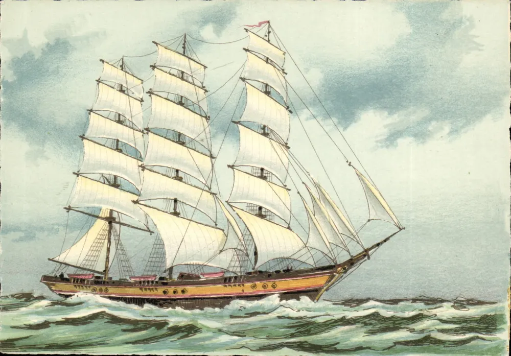 Navio a vela — ilustração marítima — editor M. Carr & J. Duvrez, n° 1204 C - Frente