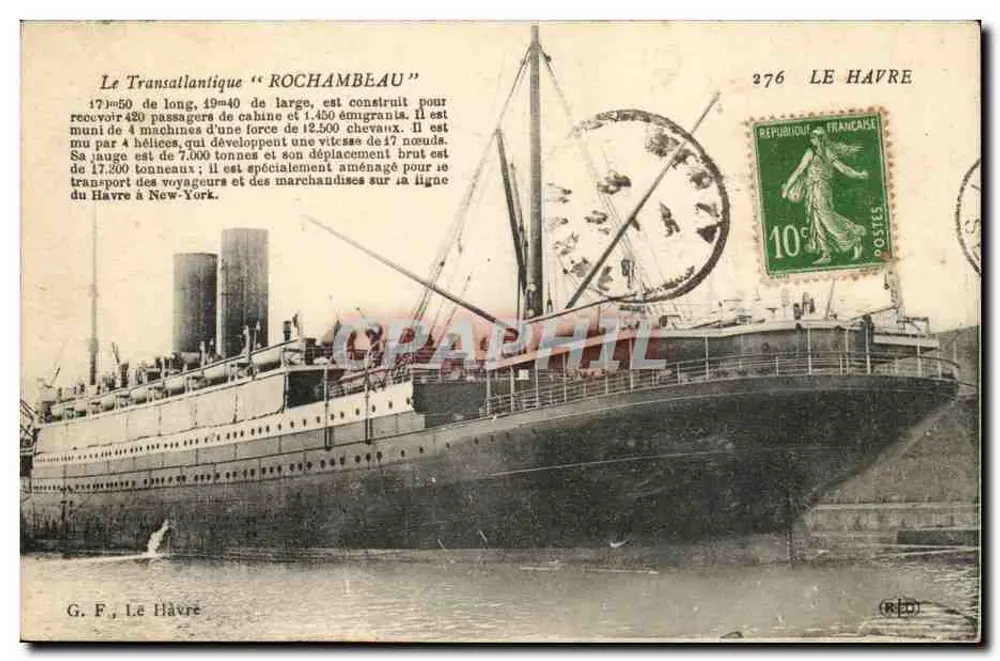 Der Transatlantische Dampfer "ROCHAMBEAU" — Le Havre — G. F. Le Havre - Vorderseite