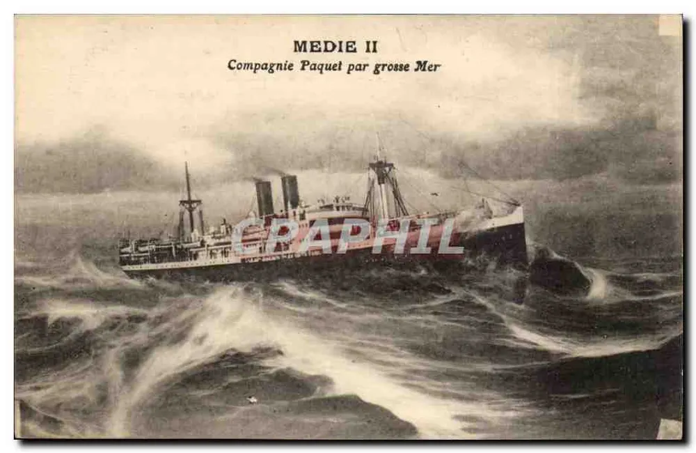 Der Dampfer MEDIE II — Compagnie Paquet durch grobe See — Verlag nicht sichtbar - Vorderseite