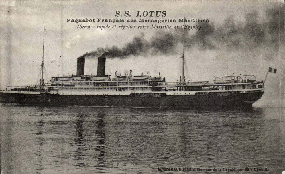 S.S. LOTUS — französischer Dampfer der Messageries Maritimes — Dienst zwischen Marseille und Ägypten — Verleger Grimaud Jils, 95, rue de la République, Marseille - Vorderseite