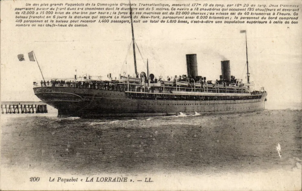 O Transatlântico «LA LORRAINE» — Compagnie Générale Transatlantique — LL. — N° 200 - Frente
