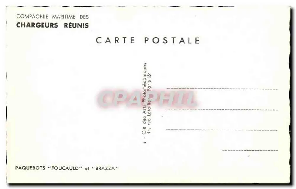 Dampfschiff "Brazza" — Compagnie Maritime des Chargeurs Réunis — Ansichtskarte - Rückseite
