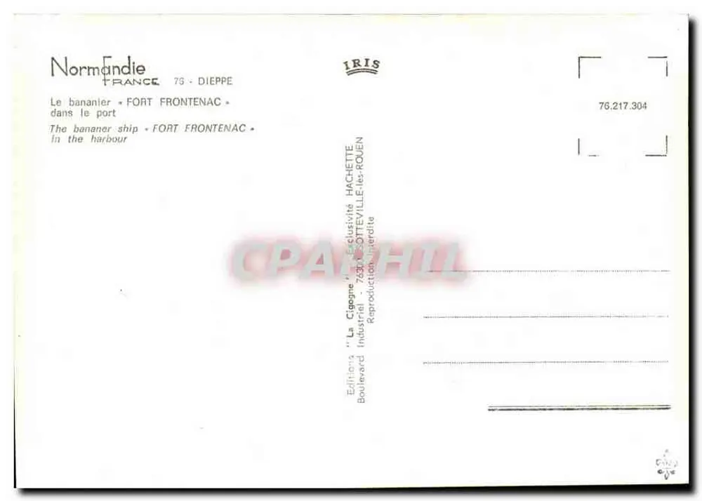 El bananero FORT FRONTENAC — en el puerto — Ediciones Normandie, serie 76.217.304 - Reverso