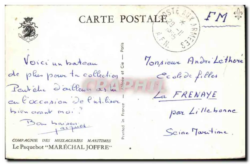 Il transatlantico Maréchal Joffre — Compagnia delle Messagerie Marittime — editore Parigi - Verso